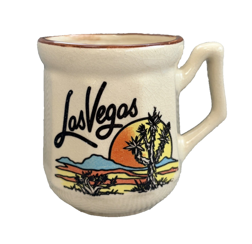 Vintage Las Vegas Souvenir Coffee Mug Joshua Tree Cactus Desert Sunset Ceramic